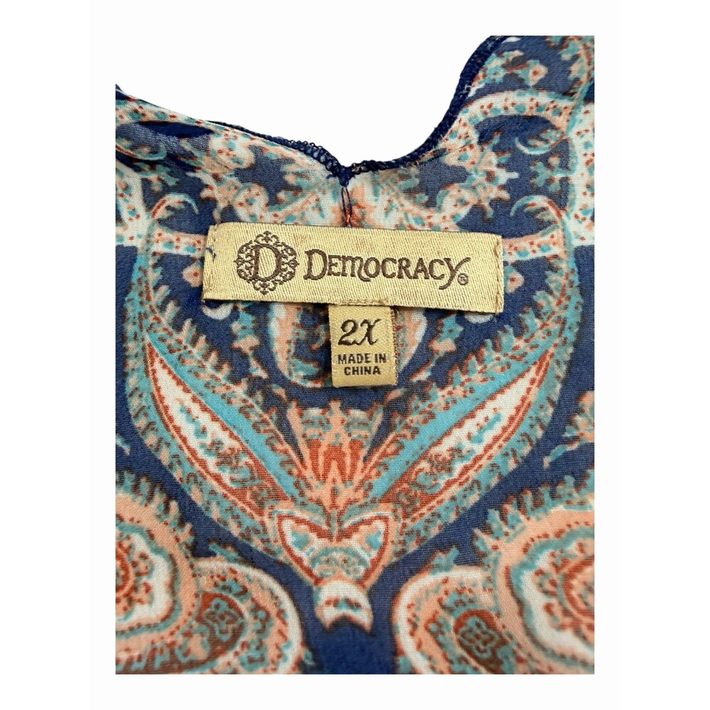 Democracy Paisley Kimono Caftan 2X Navy Blush Boho Open Front EUC - Picture 3 of 5